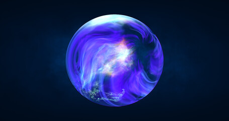 Abstract ball sphere planet iridescent energy transparent glass magic with energy waves in the core abstract background