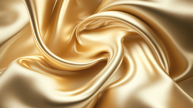 Luxury Silk Fabric Wallpaper with Wrinkles and Folds. Gold, Wavy Material Background. Generative AI.