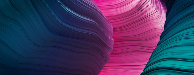 Pink and Blue 3D Rippled Geometry. Modern Background with Organic Surfaces. 
