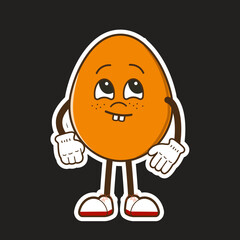 the egg character is thinking, confused, thinking, looking up, vector character in the style of the 90s, 2K, retro sticker