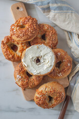 Homemade new york bagels on rustic background