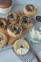 Homemade new york bagels on rustic background