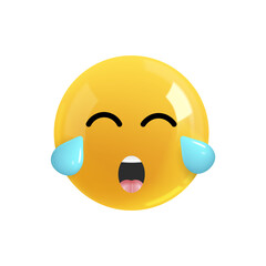Emoji face loud crying. Realistic 3d Icon. Render of yellow glossy color emoji in plastic cartoon style isolated on white background. Png. Illustration