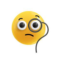 Emoji face smart studying. Realistic 3d design. Emoticon yellow glossy color. Icon in plastic cartoon style isolated on white background. Png illustration