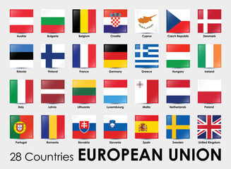 Vector illustration of square shape flags of the 28 countries European Union