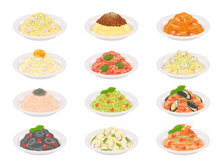 さまざまな種類のパスタのイラストセット