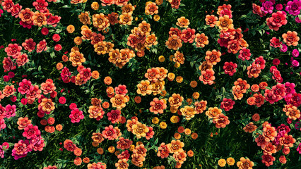 Floral Wallpaper with Orange and Pink Roses. Vibrant Valentine's Day Background with Multicolored Flowers.