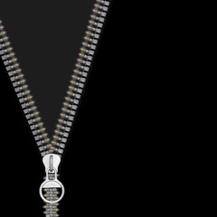 black background with a zipper. Lightning link - the included light bulb. Concept idea, innovation, save energy and Evolution