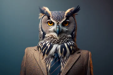 Foto op Canvas Portrait of a owl dressed in a formal business suit, character, generative ai © innluga
