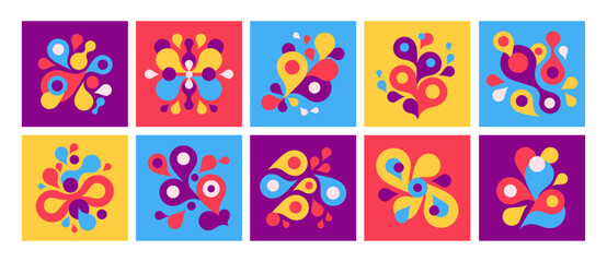 Abstract geometric liquid forms. Splash shapes, water flow and dissolve colors vector composition set