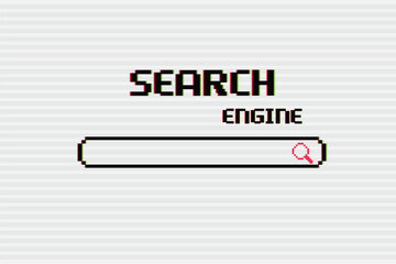 Pixel 8-bit search engine with glitch effect.