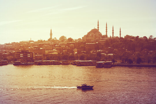 Istanbul city skyline. Travel Turkey background. Urban panoramic view