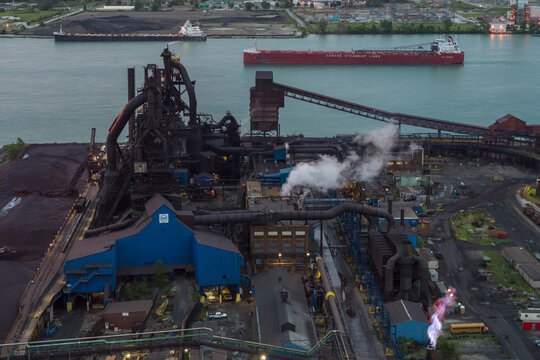 Steel Mill, Zug Island, Detroit River, Ship, Detroit, Michigan