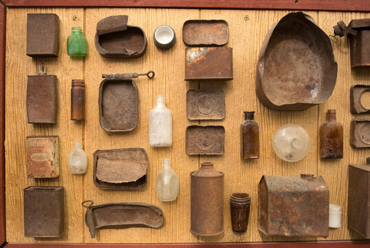 A collection of tin cans and other items found in the desert.
