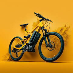 Fototapeta na wymiar E Bike on a yellow background. Generative AI.