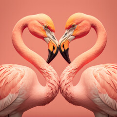 Two flamingos giving each other a kiss. Generative AI.