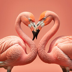 Two flamingos giving each other a kiss. Generative AI.
