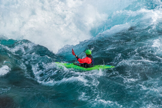 Kayaker descending the Futaleufu River, a class 5 river in Patagonia
