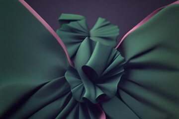 Green and pink fabric background. Silk or satin folded textile. Generative AI
