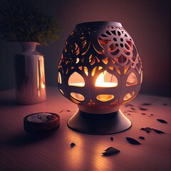 Aroma Lamp, Aromatherapy Lantern with Burning Candle, Essential Oil, Abstract Generative AI Illustration