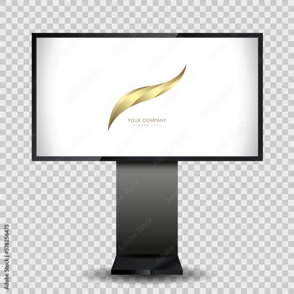 Poster standee board of realistic tv screen mock-up on isorated background, led screen type used in ads, la