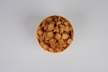 Top Shot of Jeera Bites in Yellow Bowl 