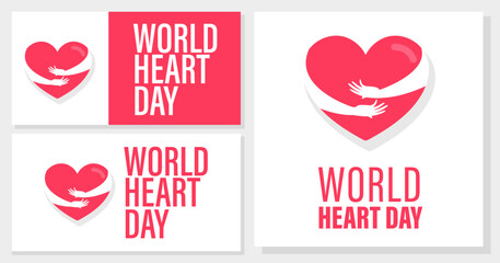 Vector illustration World Heart Day Background, health care awareness. People running for disease prevention, World heart day with red heart and world sign vector design, Worl Heart Day poster Slogan