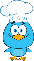 Chef Blue Bird Cartoon Character. Hand Drawn Illustration Isolated On Transparent Background