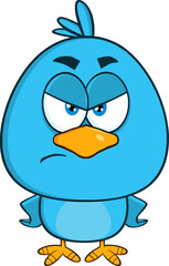 Angry Blue Bird Cartoon Character. Hand Drawn Illustration Isolated On Transparent Background