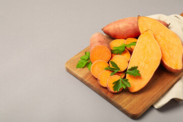 Concept of vegetables, sweet potato, space for text