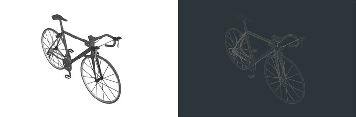 Vector Roadbike - Bicycle Technical Illustration line art  on the blueprint