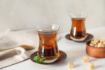 Concept of traditional turkish brewed hot drink