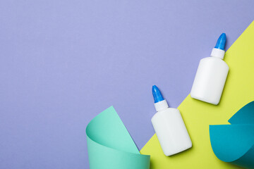 Concept of different office stationery with glue