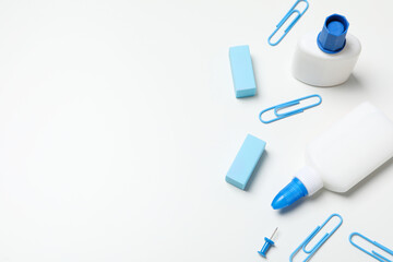 Concept of different office stationery with glue