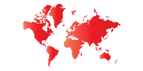 red world map of all continent with transparent background