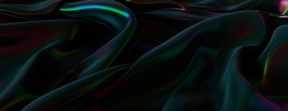 Dark Surface Wallpaper with Undulations. Smooth Texture with Neon Accents.