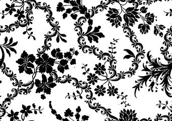 Bright botanical silhouette pattern. Noble flower plant. Vintage nature seamless on white colored background. Ink drawing sketch print for textile. Trendy flower lined design.