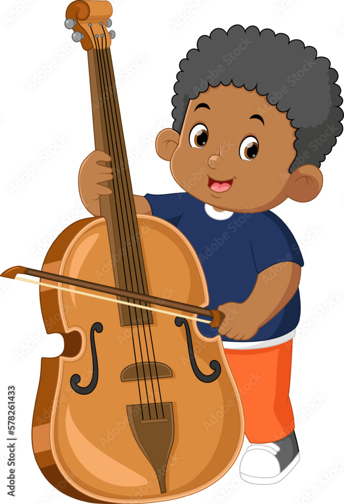 Poster a cute African boy playing the violoncello with passion