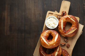 Concept of tasty food - bagel, space for text