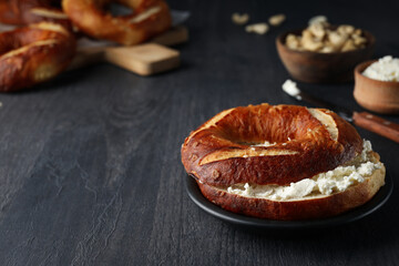 Concept of tasty food - bagel, space for text