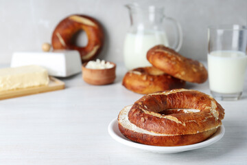 Concept of tasty food - bagel, space for text