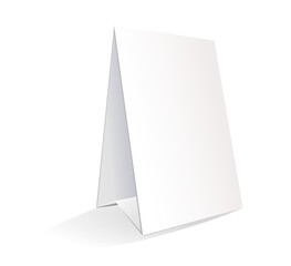 An empty paper template of a tabletop tent for presentation. 3D vector illustration.
