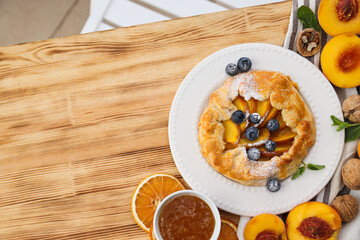 Fruit galette, composition for tasty food concept, space for text