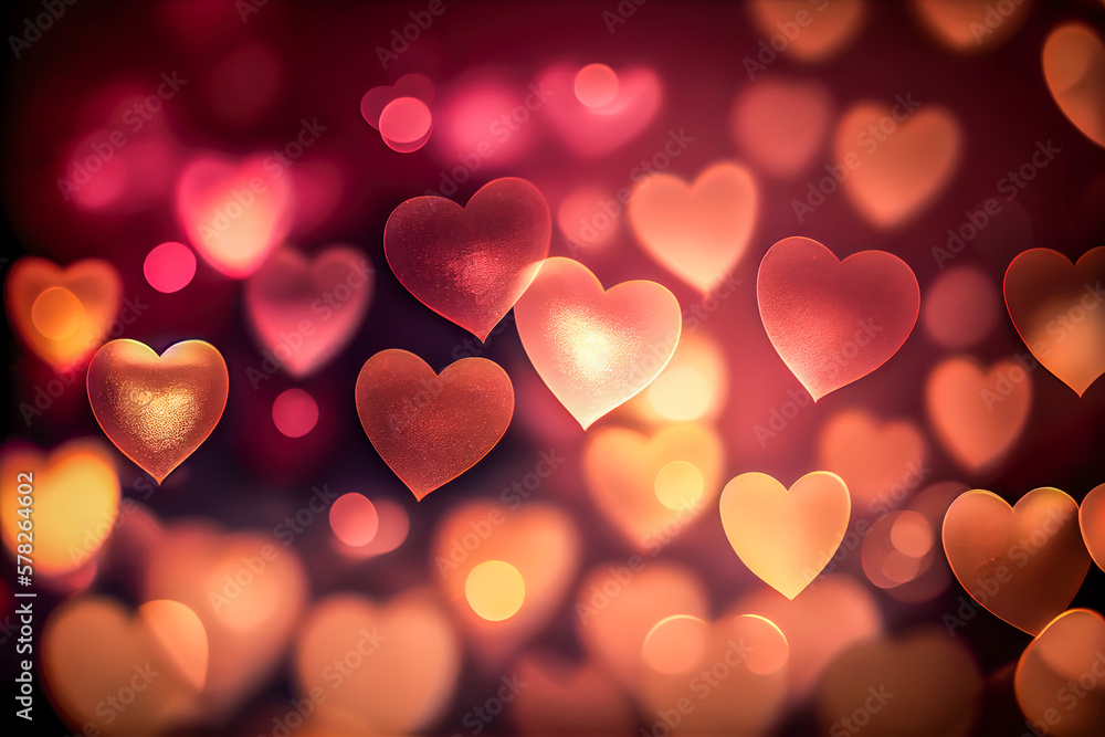 Poster Background of red small hearts bokeh. Generative AI, Generative, AI