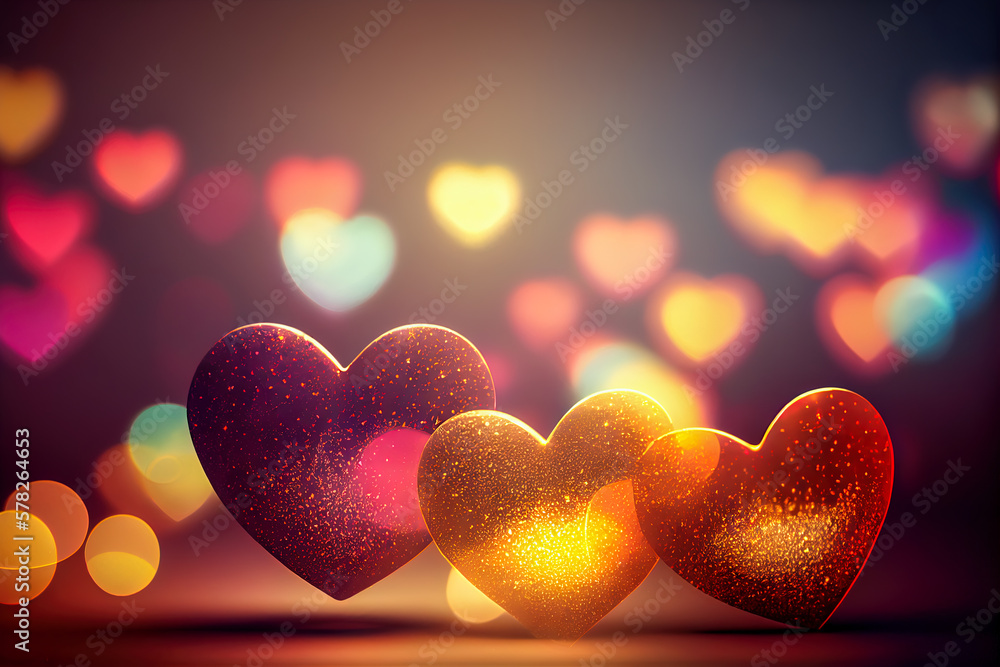 Poster Background of red small hearts bokeh. Generative AI, Generative, AI