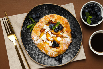 Fruit galette, composition for tasty food concept, top view