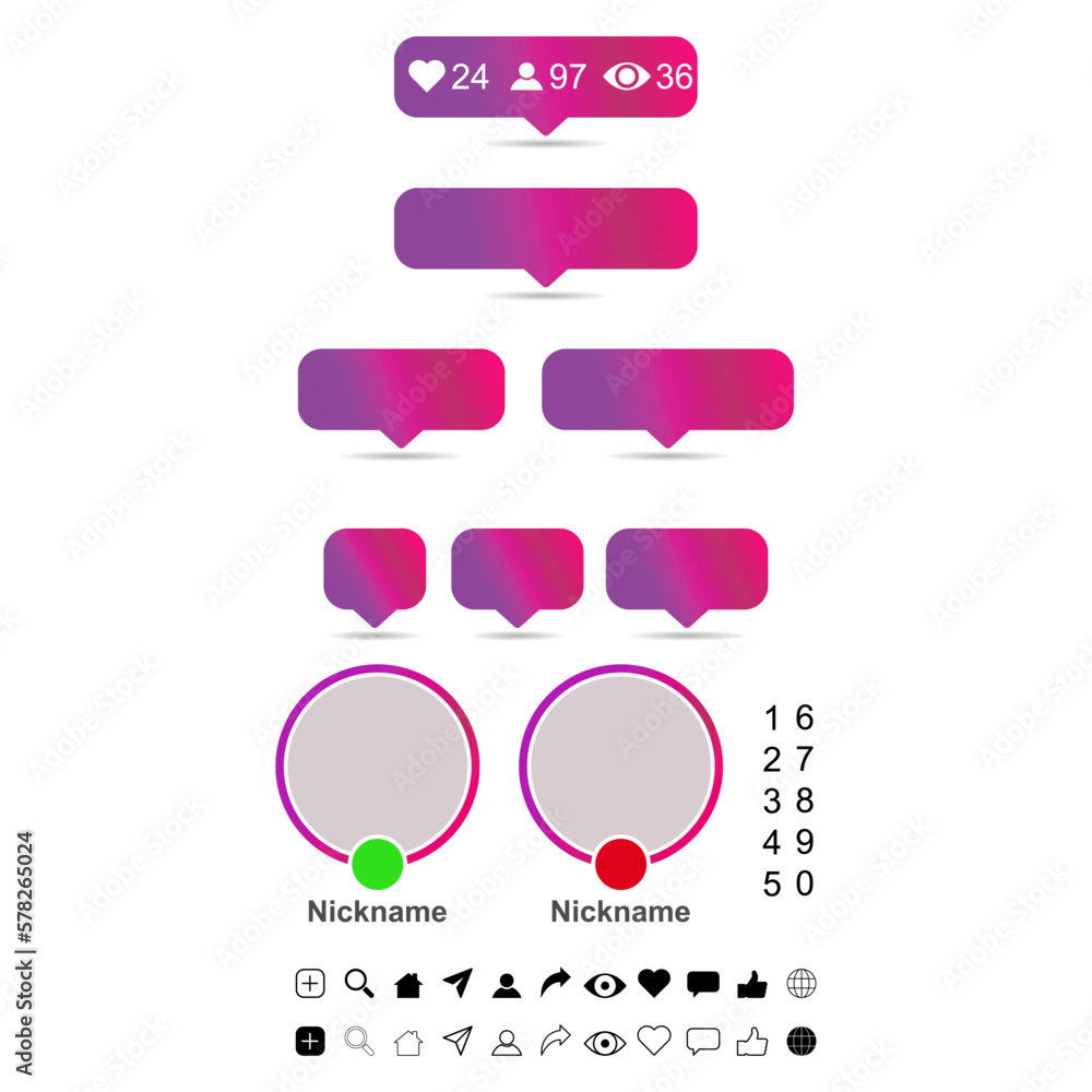 Poster set of interface buttons web design shadow, social media icon symbol, vector illustration