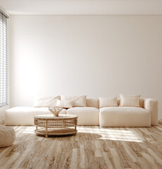 Home mockup, room in light pastel colors, Coastal living room interior background, 3d render © artjafara