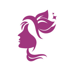 purple female silhouette for beauty, salon, spa and makeup logos