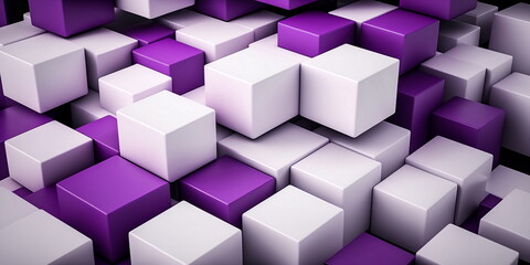 Modern Tech Background with Precisely Aligned Multisized Cubes. White and Violet, 3D Render